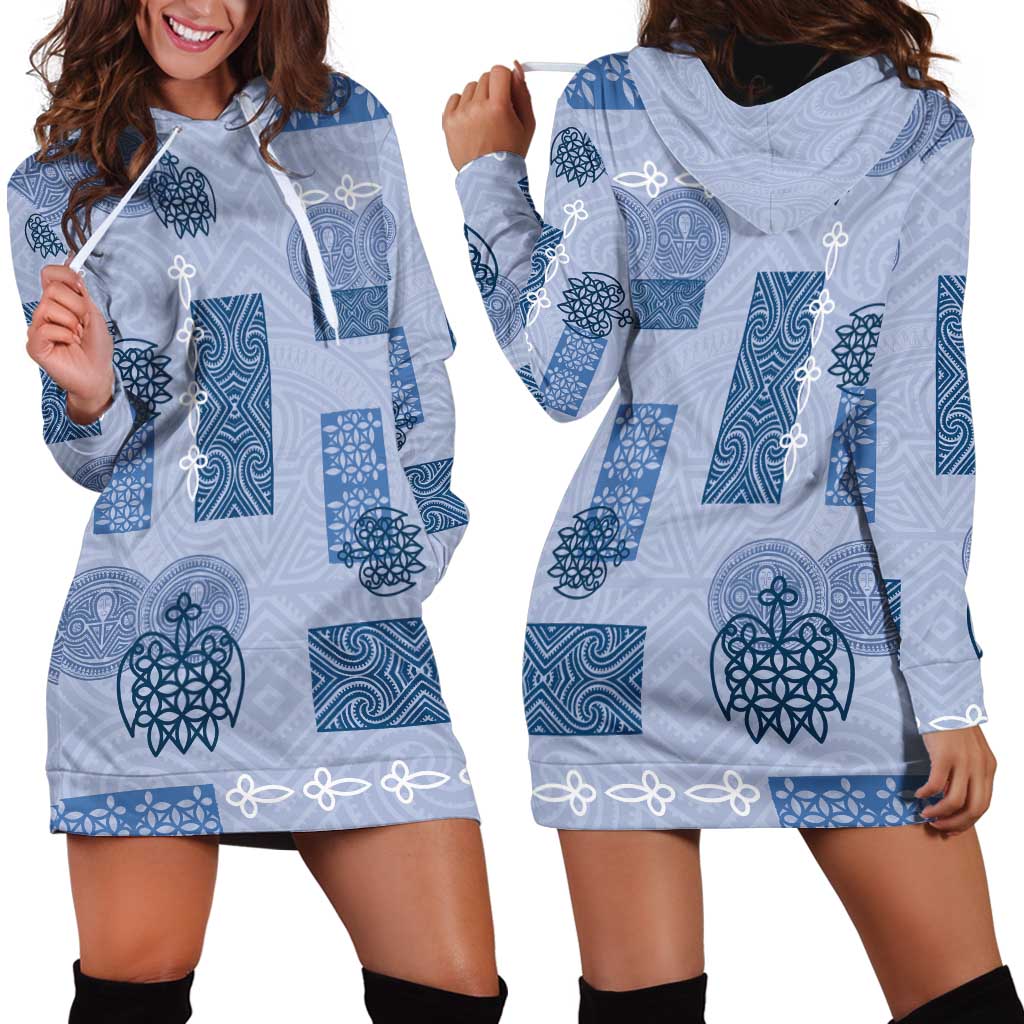 Vintage Lapita Hoodie Dress Iconic Double Face Pattern Blue