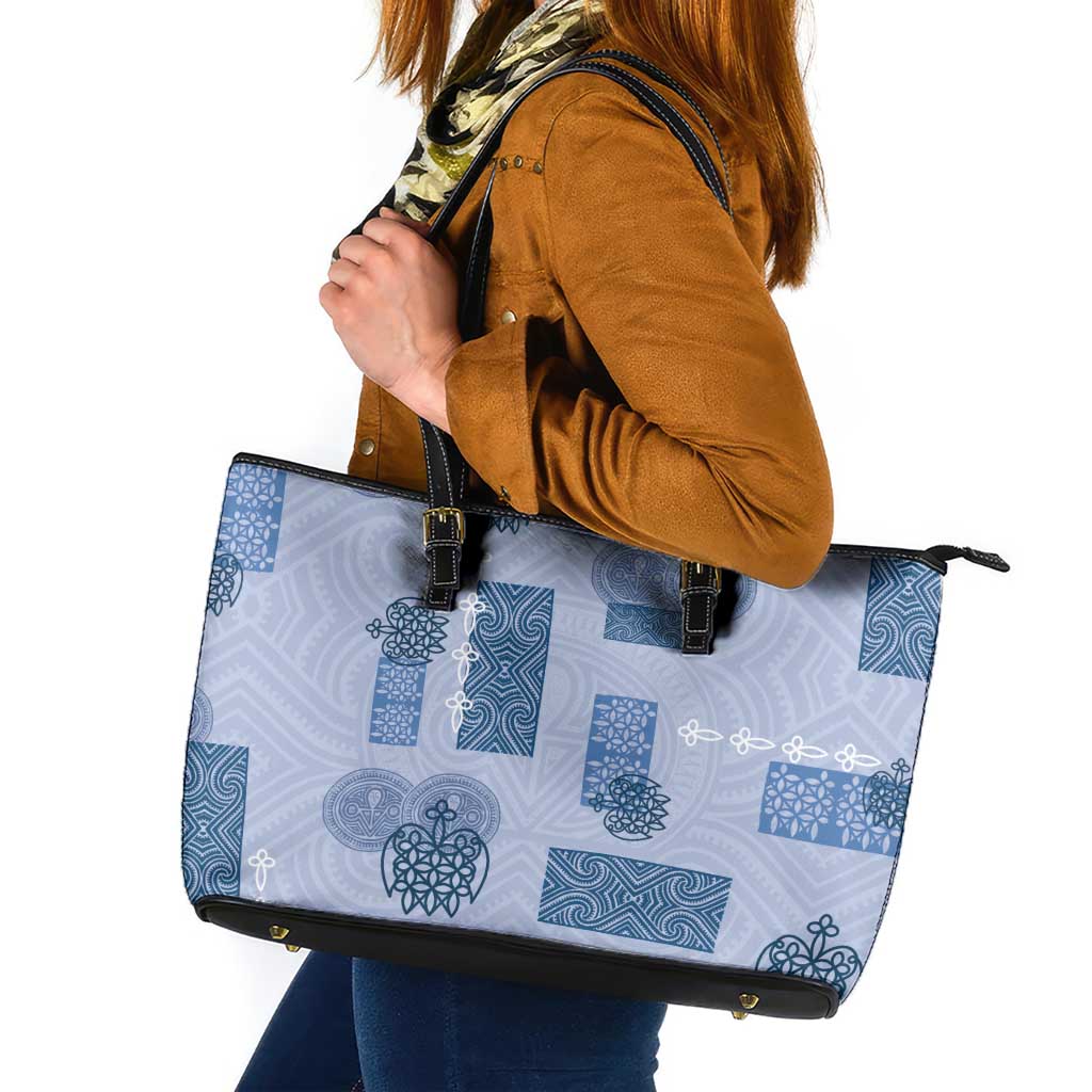 Vintage Lapita Leather Tote Bag Iconic Double Face Pattern Blue