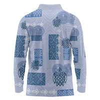 Vintage Lapita Long Sleeve Polo Shirt Iconic Double Face Pattern Blue