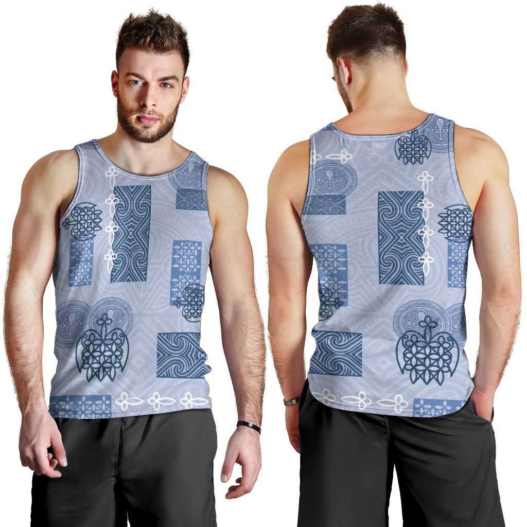 Vintage Lapita Men Tank Top Iconic Double Face Pattern Blue