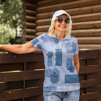 Vintage Lapita Women Polo Shirt Iconic Double Face Pattern Blue