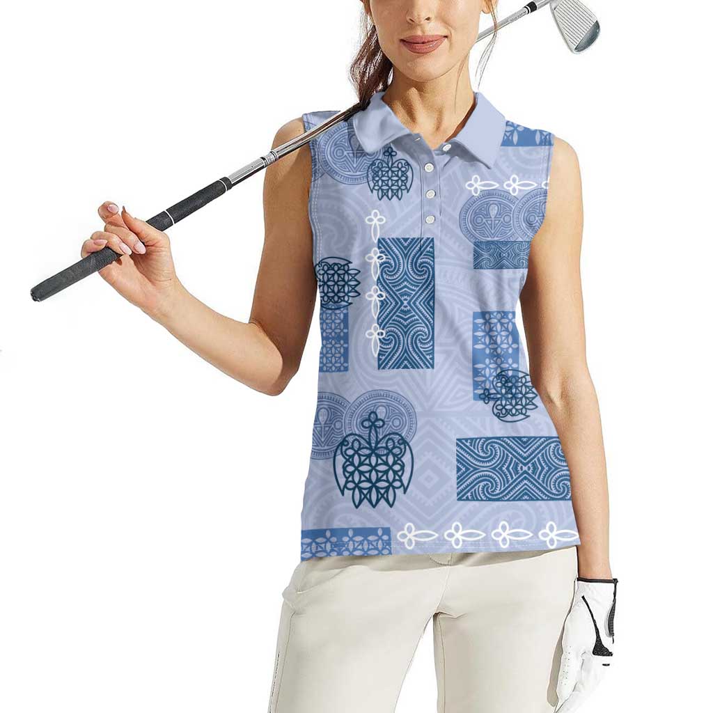 Vintage Lapita Women Sleeveless Polo Shirt Iconic Double Face Pattern Blue