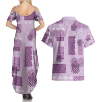 Vintage Lapita Couples Matching Summer Maxi Dress and Hawaiian Shirt Iconic Double Face Pattern Violet LT05 - Polynesian Pride