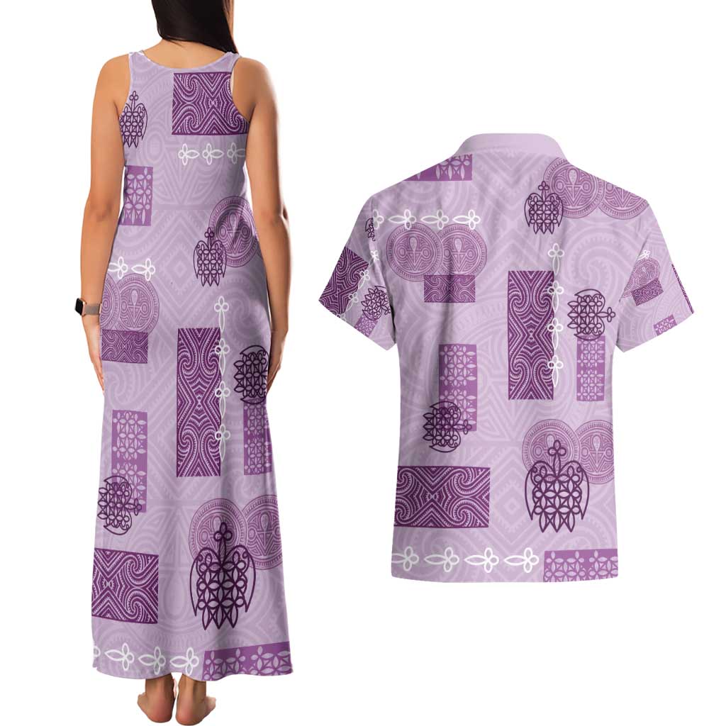 Vintage Lapita Couples Matching Tank Maxi Dress and Hawaiian Shirt Iconic Double Face Pattern Violet