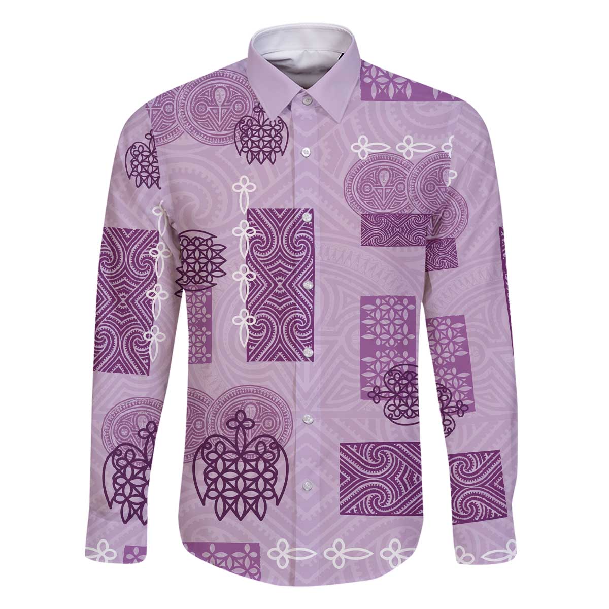 Vintage Lapita Family Matching Off The Shoulder Long Sleeve Dress and Hawaiian Shirt Iconic Double Face Pattern Violet LT05 Dad's Shirt - Long Sleeve Violet - Polynesian Pride
