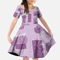 Vintage Lapita Family Matching Off Shoulder Maxi Dress and Hawaiian Shirt Iconic Double Face Pattern Violet