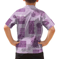 Vintage Lapita Family Matching Off Shoulder Short Dress and Hawaiian Shirt Iconic Double Face Pattern Violet