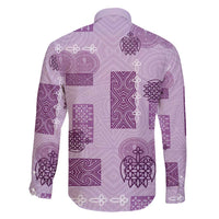 Vintage Lapita Family Matching Off Shoulder Short Dress and Hawaiian Shirt Iconic Double Face Pattern Violet