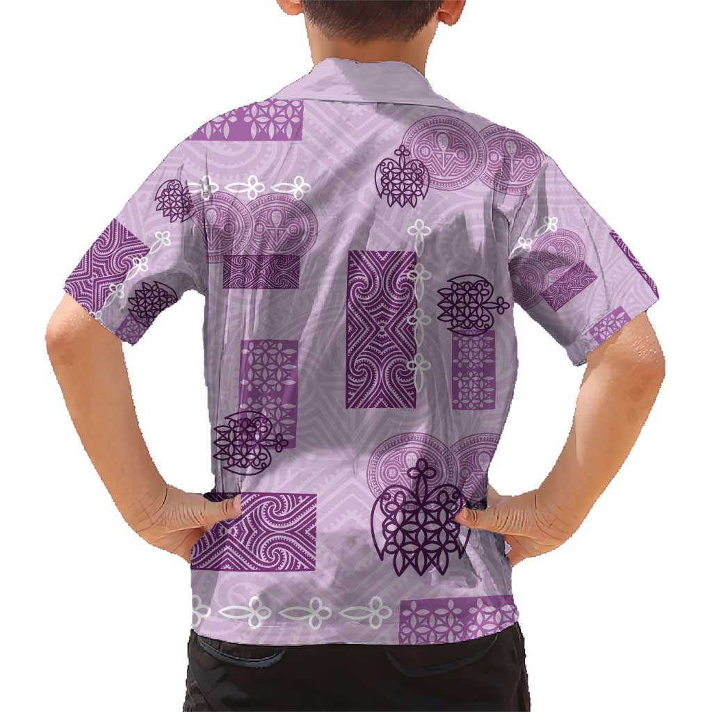 Vintage Lapita Family Matching Short Sleeve Bodycon Dress and Hawaiian Shirt Iconic Double Face Pattern Violet