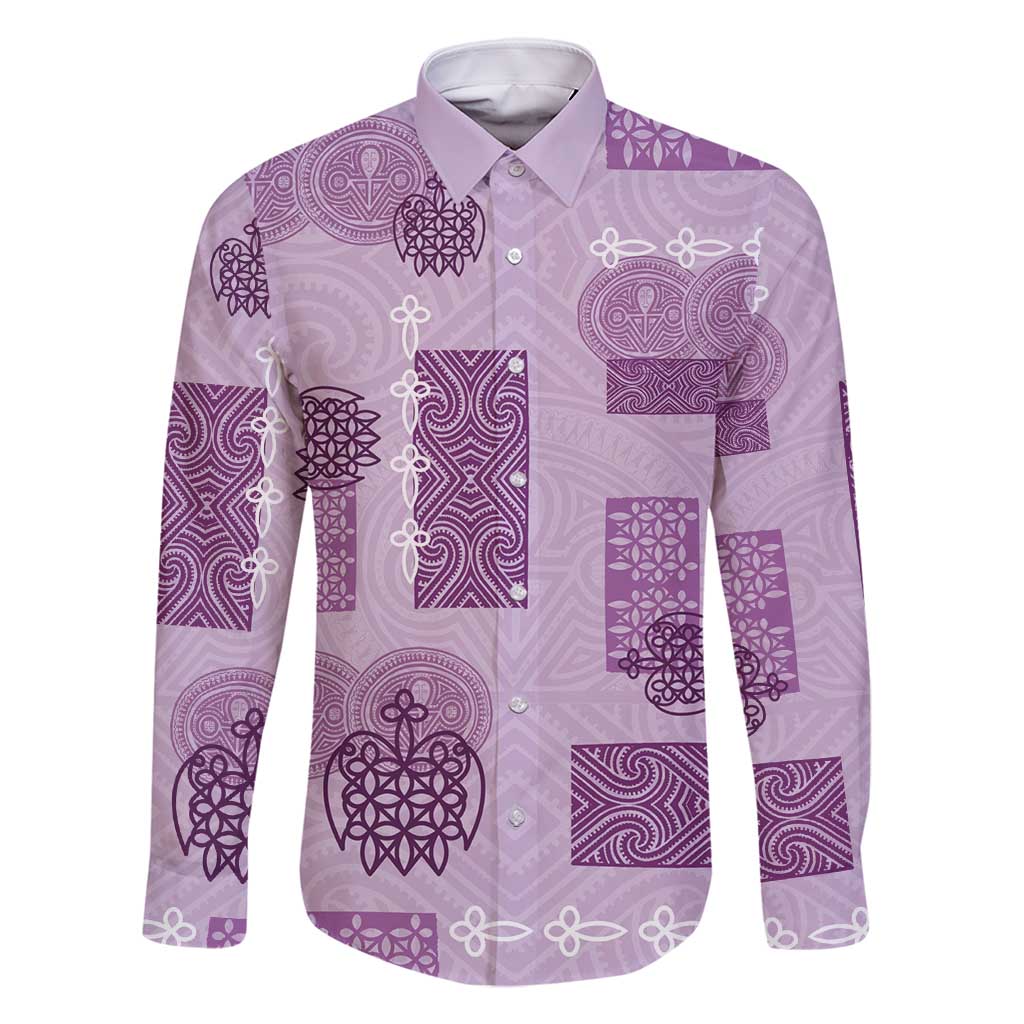 Vintage Lapita Family Matching Summer Maxi Dress and Hawaiian Shirt Iconic Double Face Pattern Violet