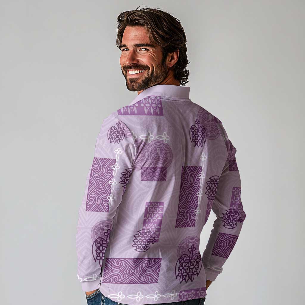 Vintage Lapita Long Sleeve Polo Shirt Iconic Double Face Pattern Violet