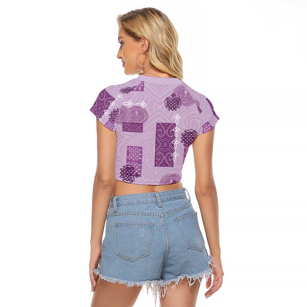 Vintage Lapita Raglan Cropped T Shirt Iconic Double Face Pattern Violet