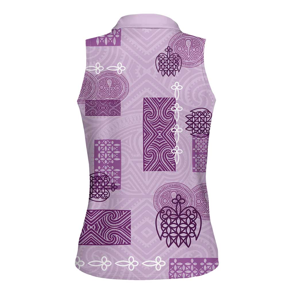 Vintage Lapita Women Sleeveless Polo Shirt Iconic Double Face Pattern Violet