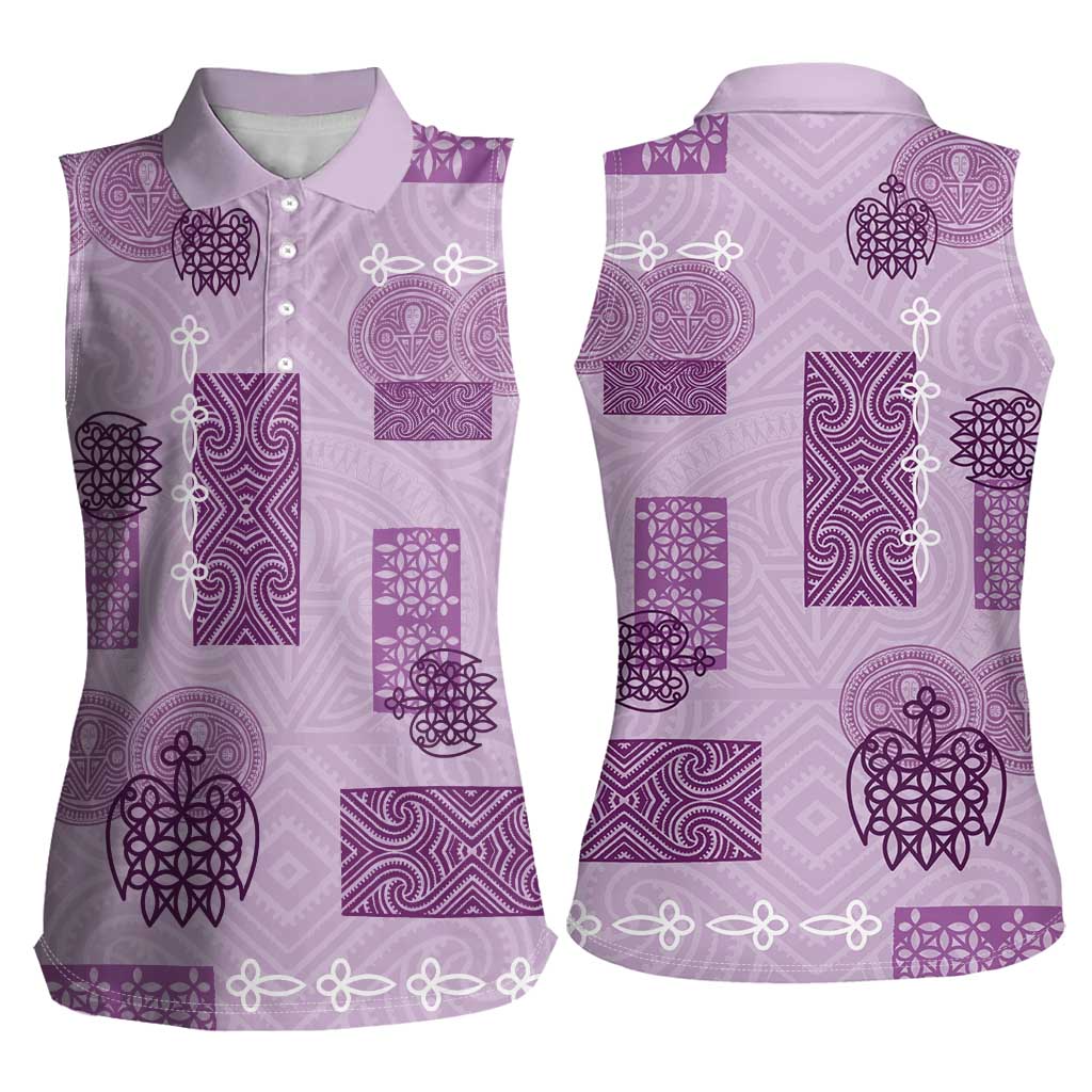 Vintage Lapita Women Sleeveless Polo Shirt Iconic Double Face Pattern Violet