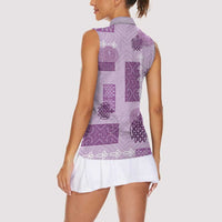 Vintage Lapita Women Sleeveless Polo Shirt Iconic Double Face Pattern Violet