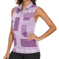 Vintage Lapita Women Sleeveless Polo Shirt Iconic Double Face Pattern Violet