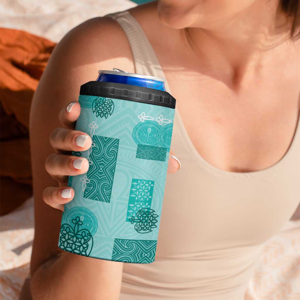 Vintage Lapita 4 in 1 Can Cooler Tumbler Iconic Double Face Pattern Turquoise