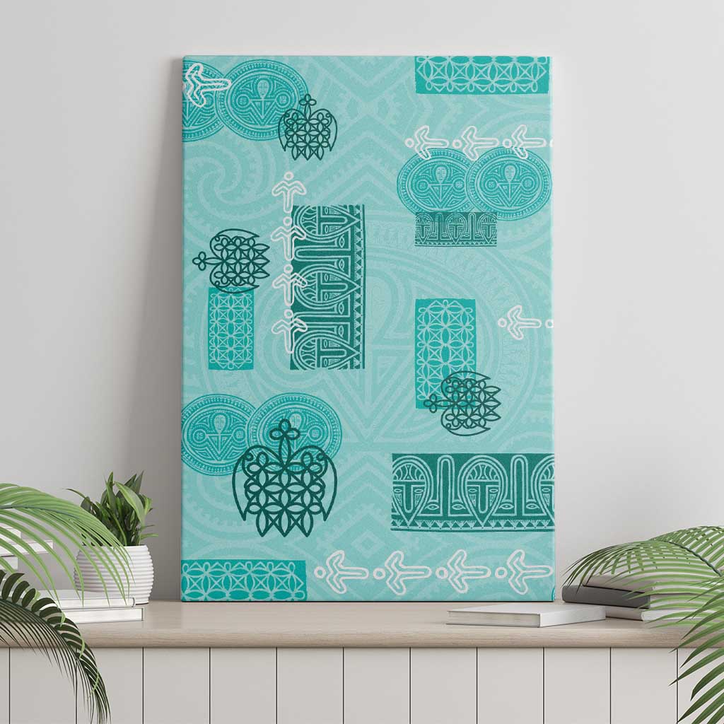 Vintage Lapita Canvas Wall Art Iconic Double Face Pattern Turquoise