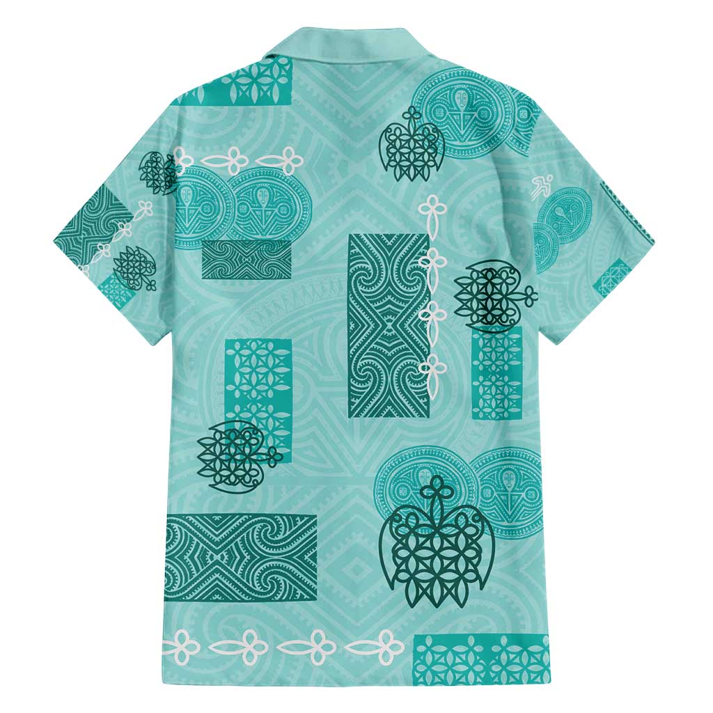 Vintage Lapita Family Matching Off Shoulder Short Dress and Hawaiian Shirt Iconic Double Face Pattern Turquoise LT05