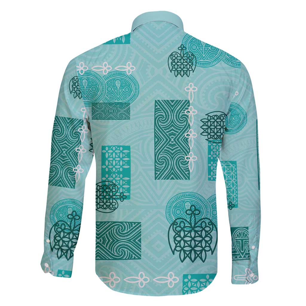 Vintage Lapita Family Matching Off Shoulder Short Dress and Hawaiian Shirt Iconic Double Face Pattern Turquoise LT05