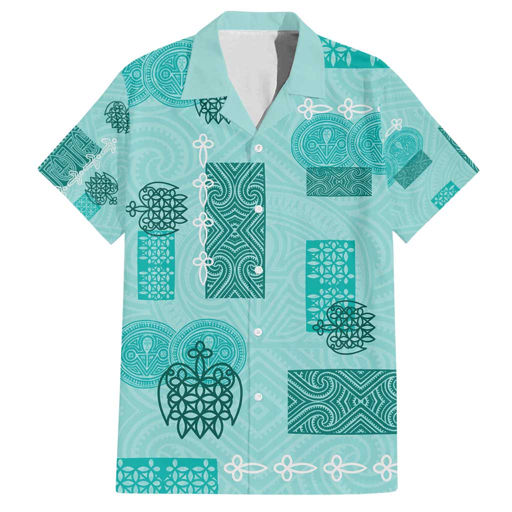 Vintage Lapita Family Matching Puletasi and Hawaiian Shirt Iconic Double Face Pattern Turquoise LT05