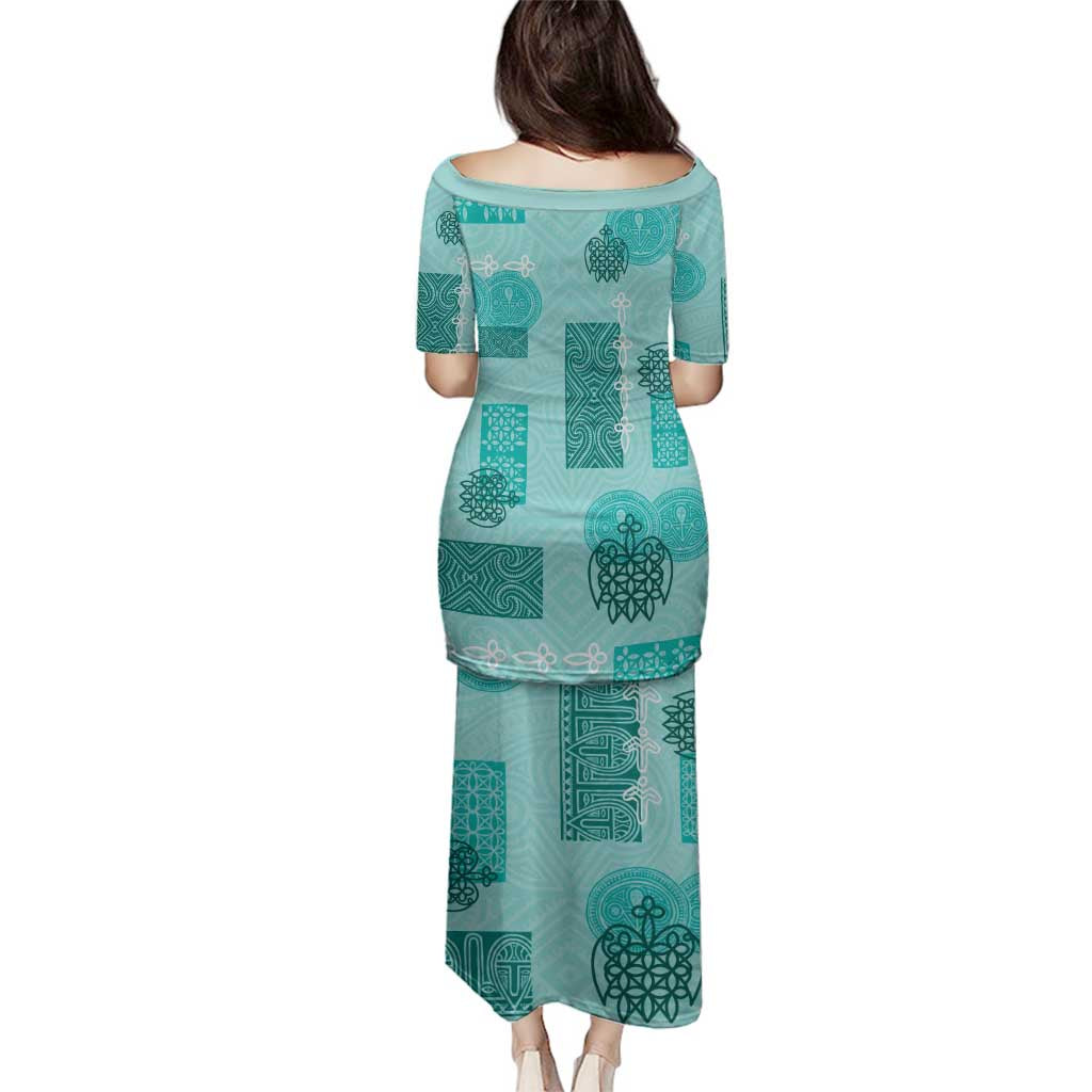 Vintage Lapita Family Matching Puletasi and Hawaiian Shirt Iconic Double Face Pattern Turquoise LT05