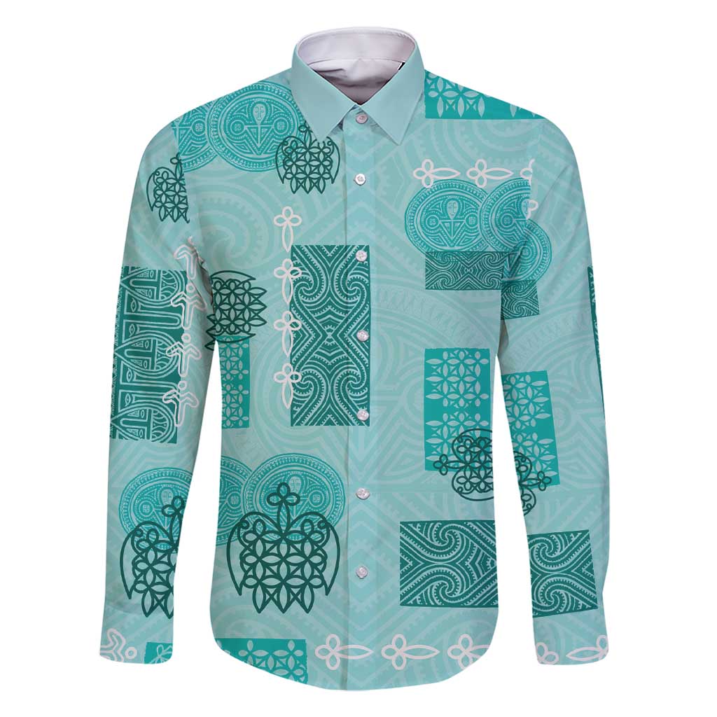 Vintage Lapita Family Matching Short Sleeve Bodycon Dress and Hawaiian Shirt Iconic Double Face Pattern Turquoise LT05