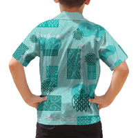 Vintage Lapita Family Matching Tank Maxi Dress and Hawaiian Shirt Iconic Double Face Pattern Turquoise LT05