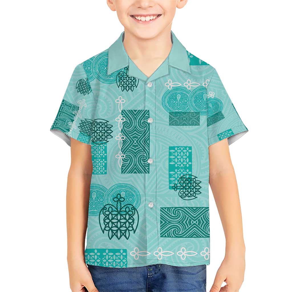Vintage Lapita Hawaiian Shirt Iconic Double Face Pattern Turquoise LT05