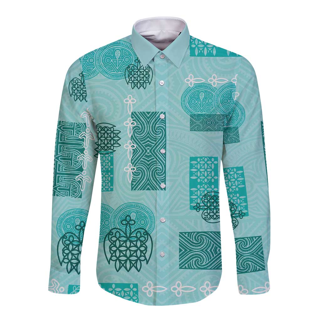 Vintage Lapita Long Sleeve Button Shirt Iconic Double Face Pattern Turquoise LT05