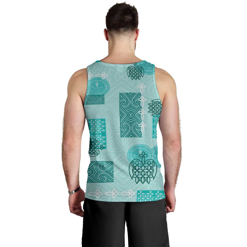 Vintage Lapita Men Tank Top Iconic Double Face Pattern Turquoise LT05