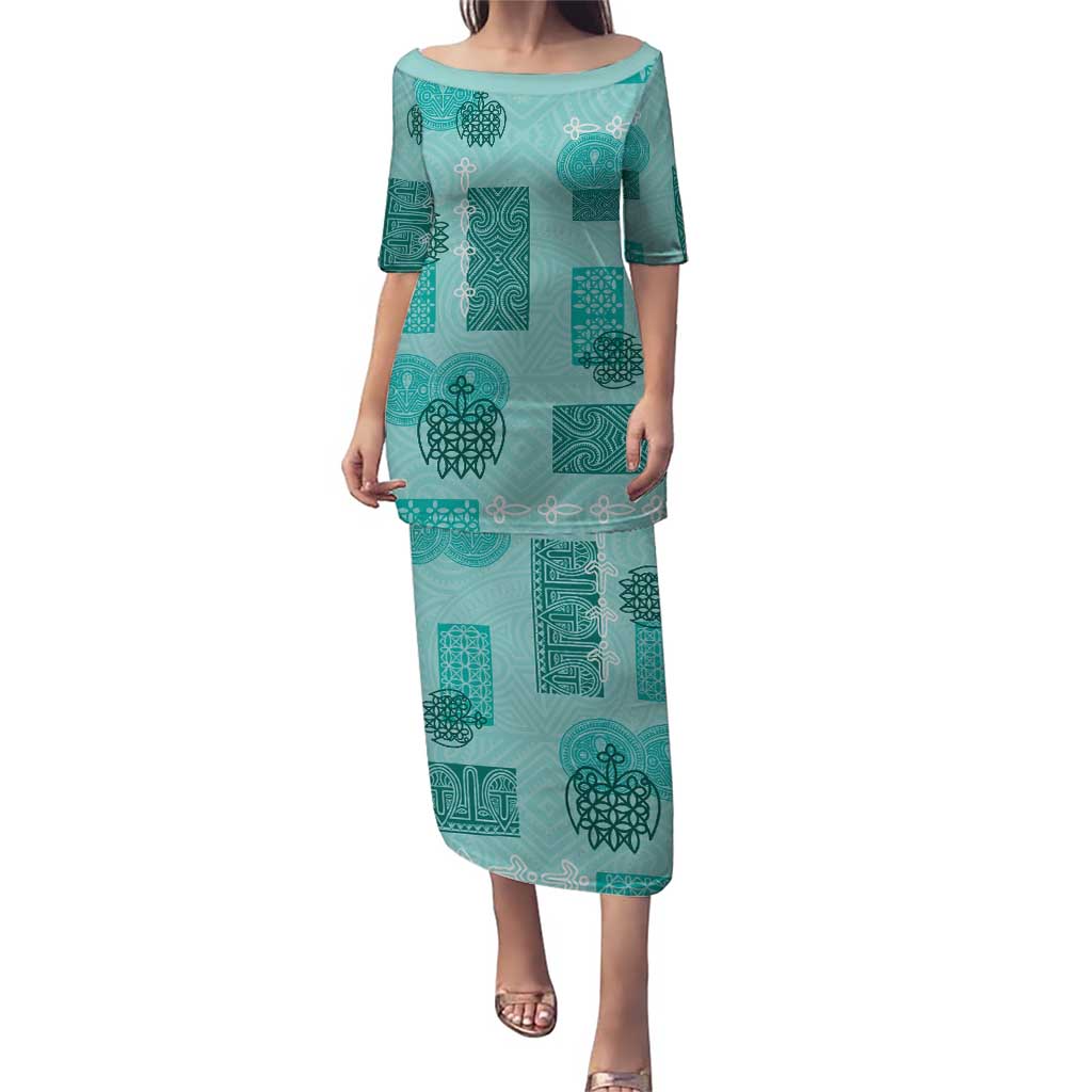 Vintage Lapita Puletasi Iconic Double Face Pattern Turquoise LT05