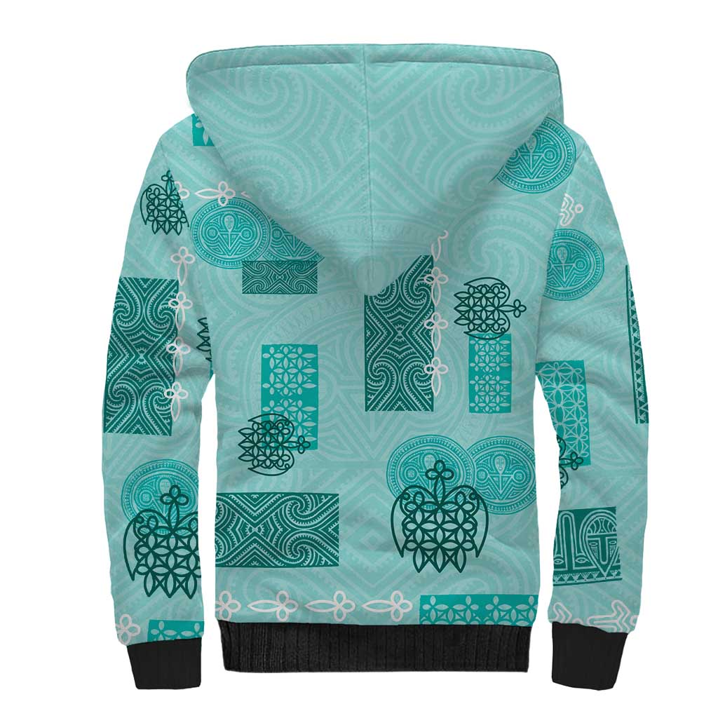 Vintage Lapita Sherpa Hoodie Iconic Double Face Pattern Turquoise LT05