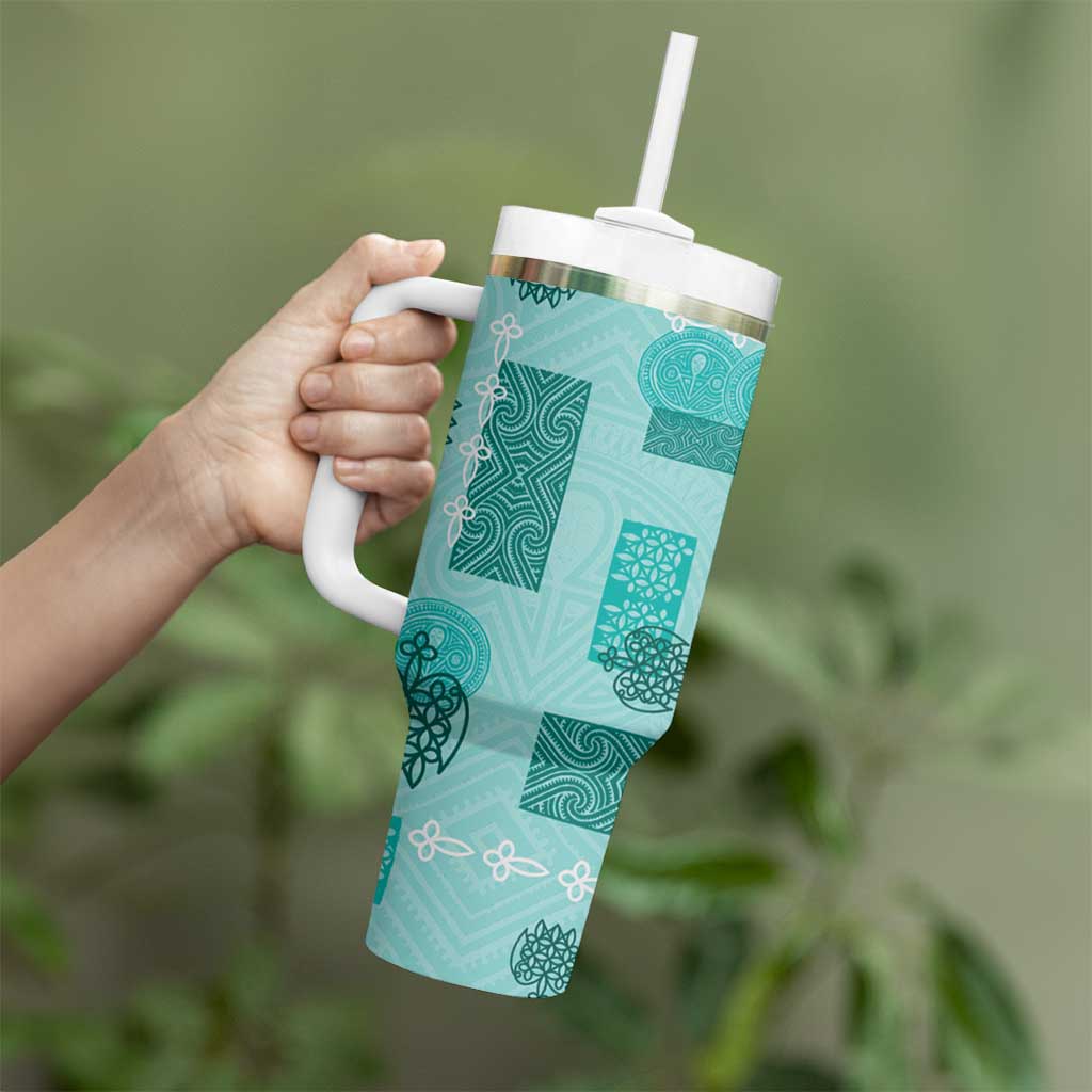 Vintage Lapita Tumbler With Handle Iconic Double Face Pattern Turquoise