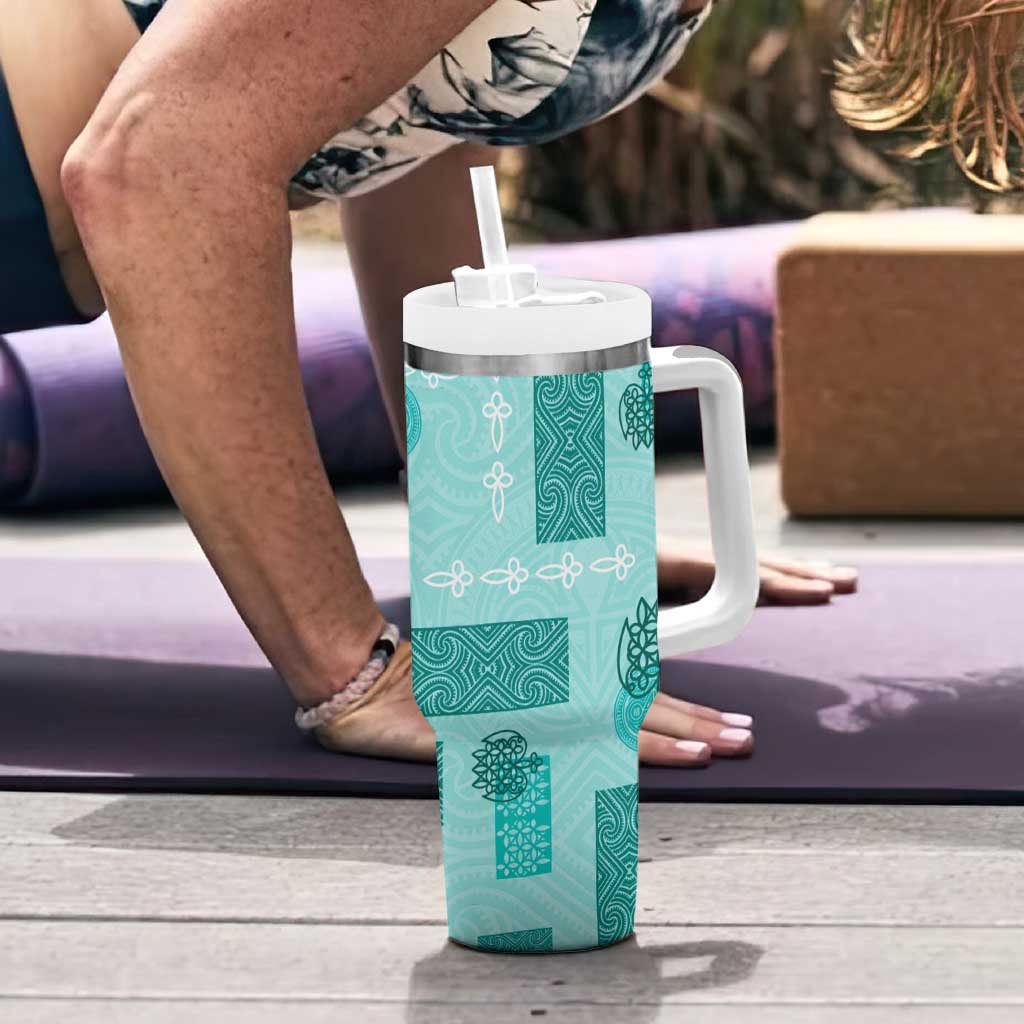 Vintage Lapita Tumbler With Handle Iconic Double Face Pattern Turquoise