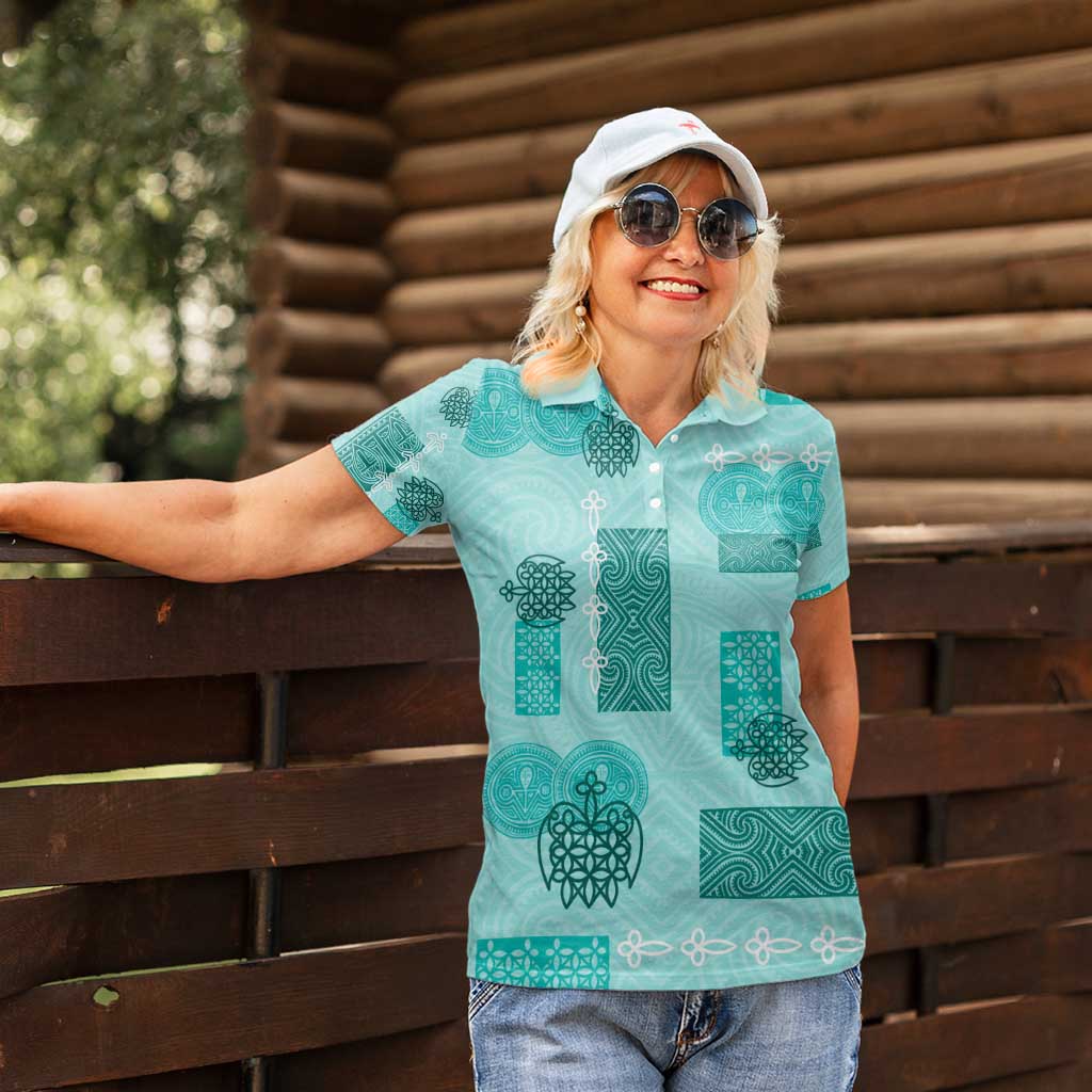 Vintage Lapita Women Polo Shirt Iconic Double Face Pattern Turquoise LT05