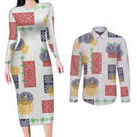 Vintage Lapita Couples Matching Long Sleeve Bodycon Dress and Long Sleeve Button Shirt Iconic Double Face Pattern