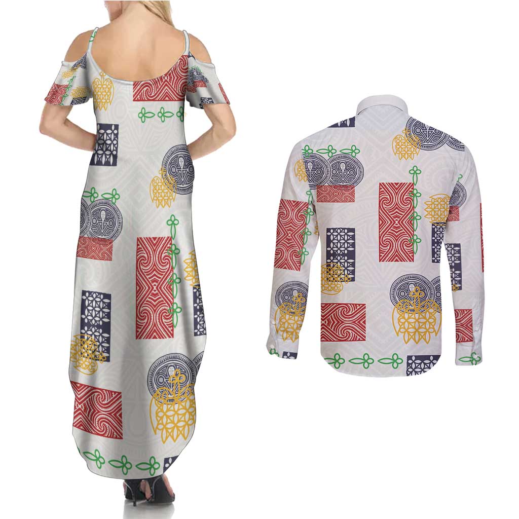 Vintage Lapita Couples Matching Summer Maxi Dress and Long Sleeve Button Shirt Iconic Double Face Pattern