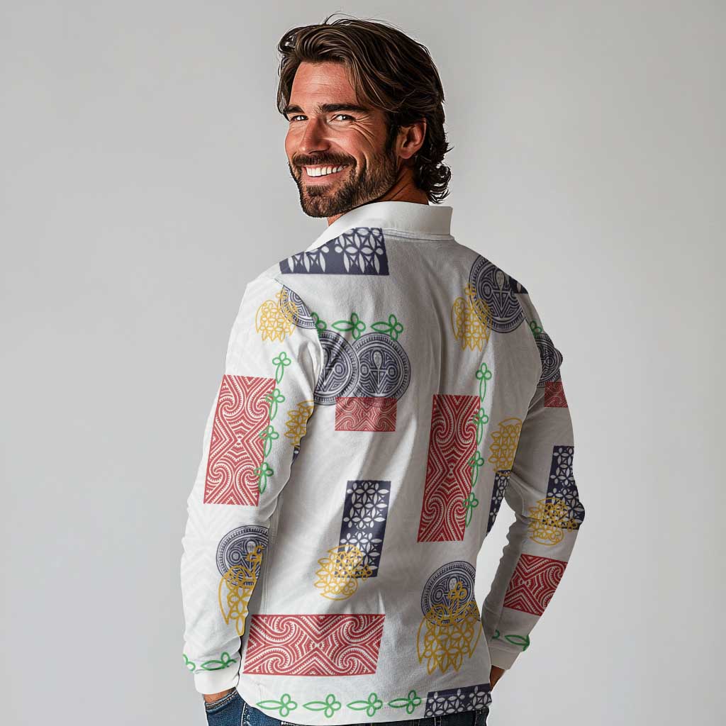 Vintage Lapita Long Sleeve Polo Shirt Iconic Double Face Pattern