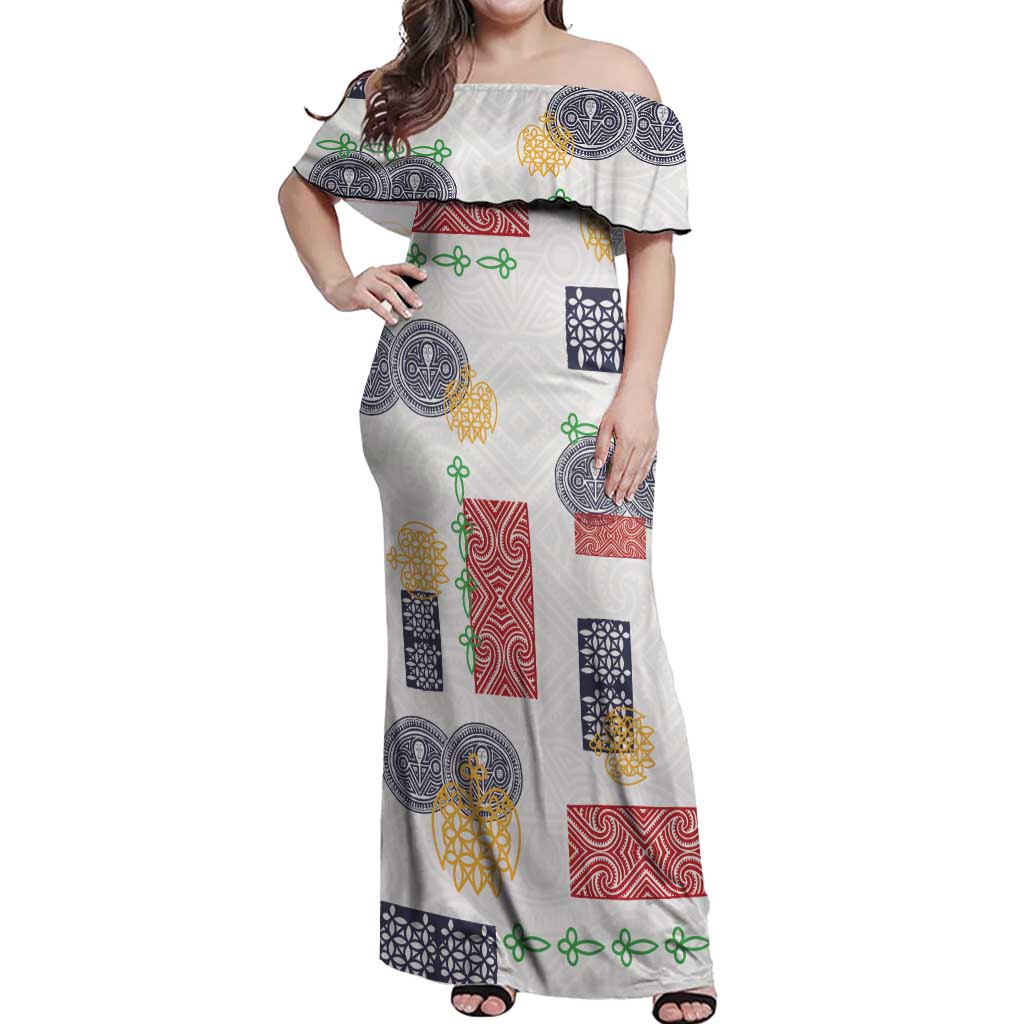 Vintage Lapita Off Shoulder Maxi Dress Iconic Double Face Pattern