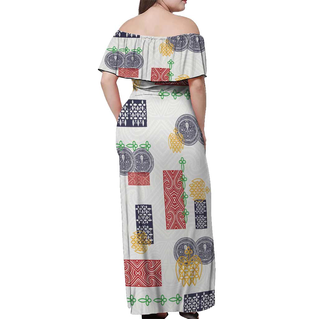 Vintage Lapita Off Shoulder Maxi Dress Iconic Double Face Pattern