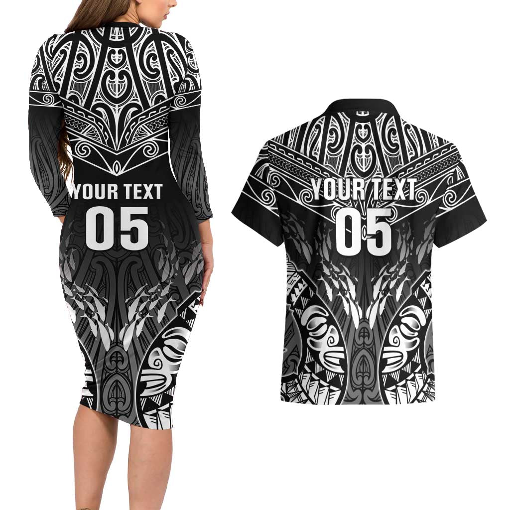 Custom New Zealand Fishing Couples Matching Long Sleeve Bodycon Dress and Hawaiian Shirt Aotearoa Maori Koru LT05 - Polynesian Pride
