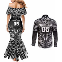 Custom New Zealand Fishing Couples Matching Mermaid Dress and Long Sleeve Button Shirt Aotearoa Maori Koru LT05 - Polynesian Pride