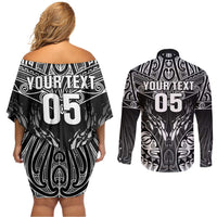Custom New Zealand Fishing Couples Matching Off Shoulder Short Dress and Long Sleeve Button Shirt Aotearoa Maori Koru LT05 - Polynesian Pride