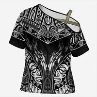 Custom New Zealand Fishing Cross Shoulder Shirt Aotearoa Maori Koru LT05 Female Black - Polynesian Pride