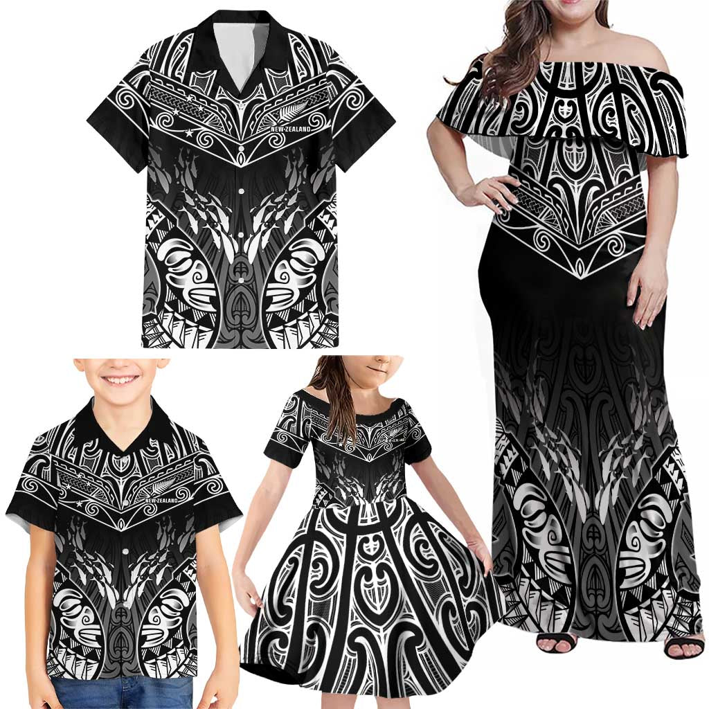 Custom New Zealand Fishing Family Matching Off Shoulder Maxi Dress and Hawaiian Shirt Aotearoa Maori Koru LT05 - Polynesian Pride
