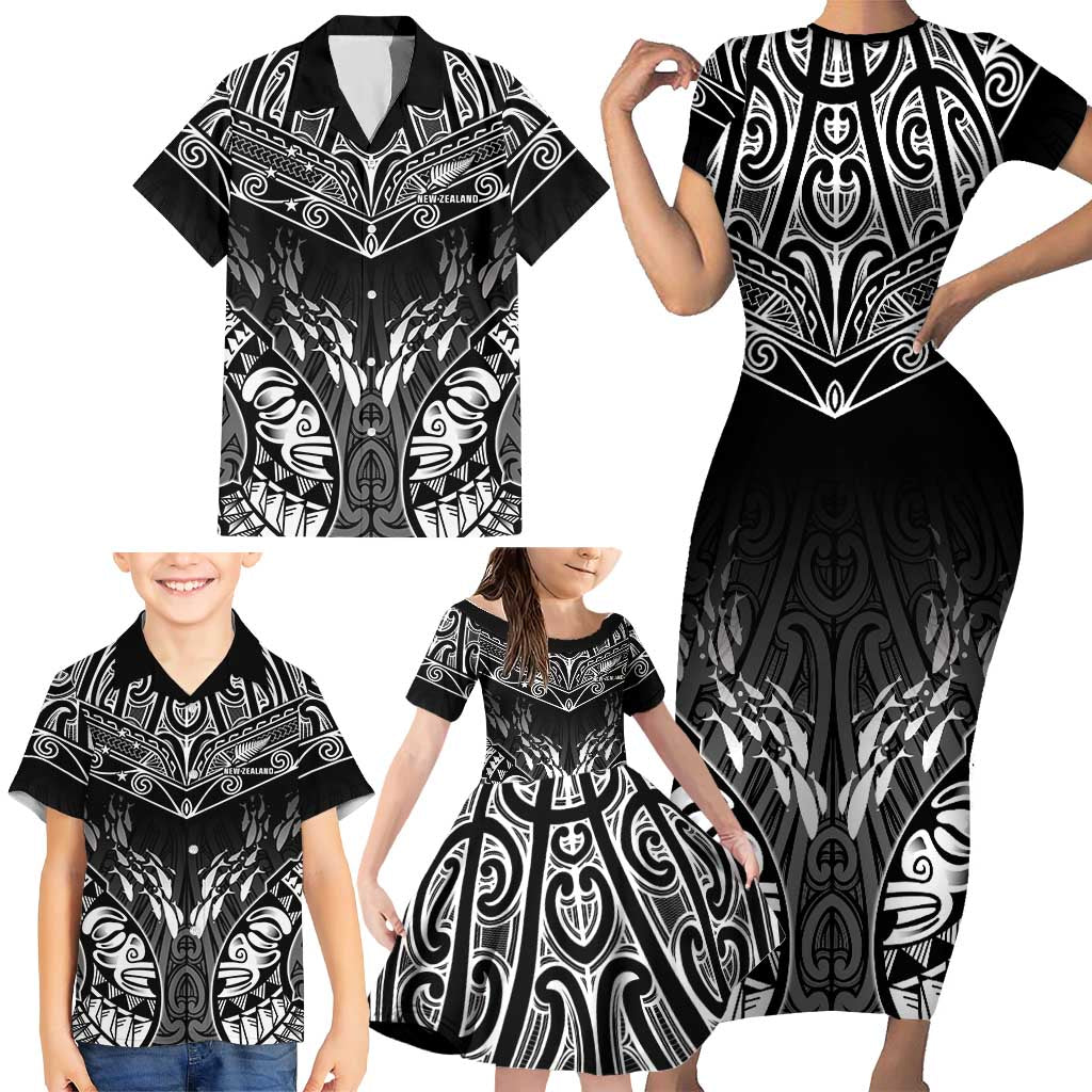 Custom New Zealand Fishing Family Matching Short Sleeve Bodycon Dress and Hawaiian Shirt Aotearoa Maori Koru - Polynesian Pride