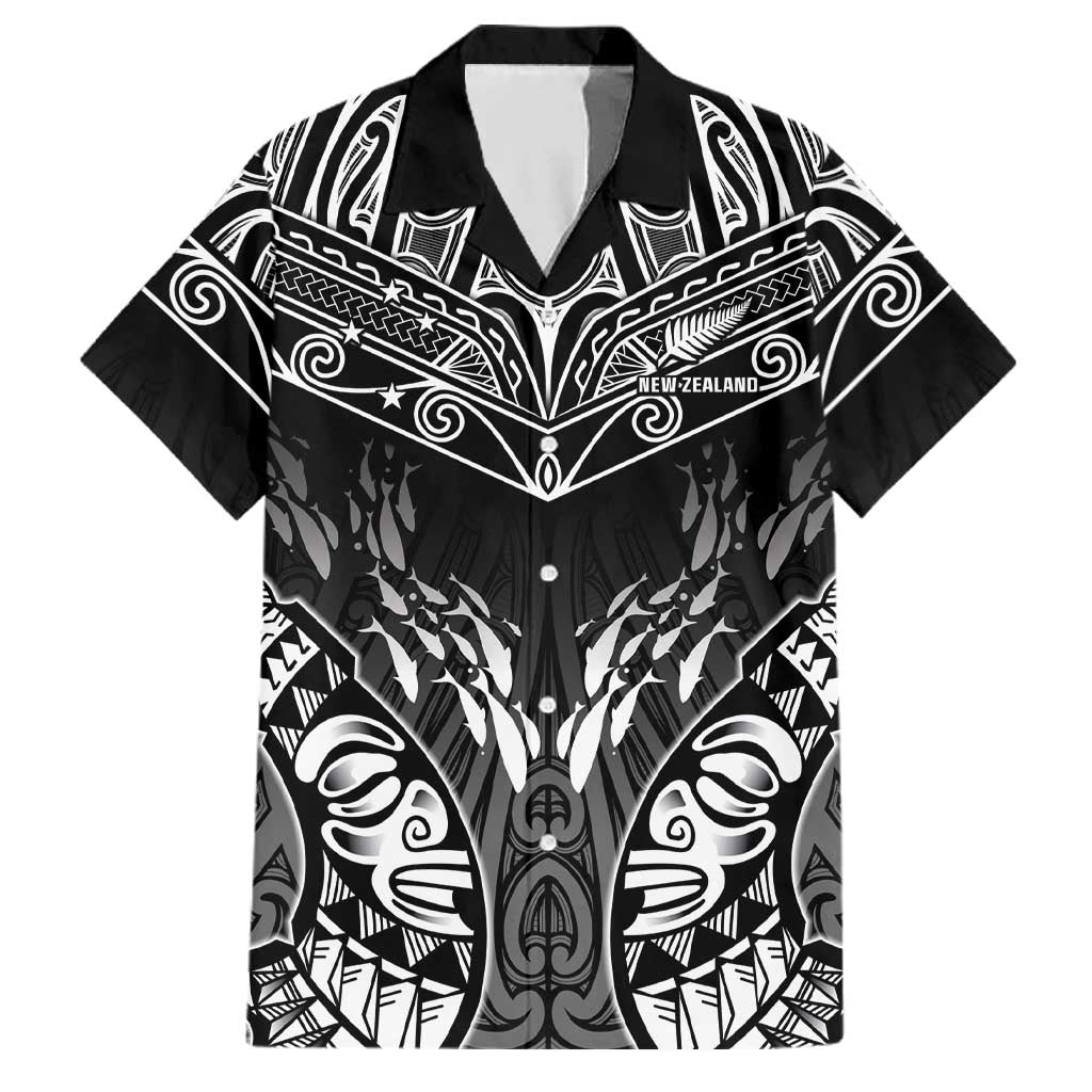 Custom New Zealand Fishing Family Matching Summer Maxi Dress and Hawaiian Shirt Aotearoa Maori Koru LT05 Dad's Shirt - Short Sleeve Black - Polynesian Pride