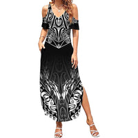 Custom New Zealand Fishing Family Matching Summer Maxi Dress and Hawaiian Shirt Aotearoa Maori Koru LT05 Mom's Dress Black - Polynesian Pride