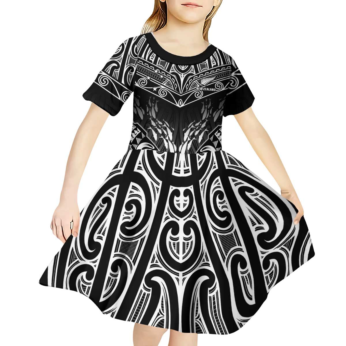 Custom New Zealand Fishing Kid Short Sleeve Dress Aotearoa Maori Koru - Polynesian Pride